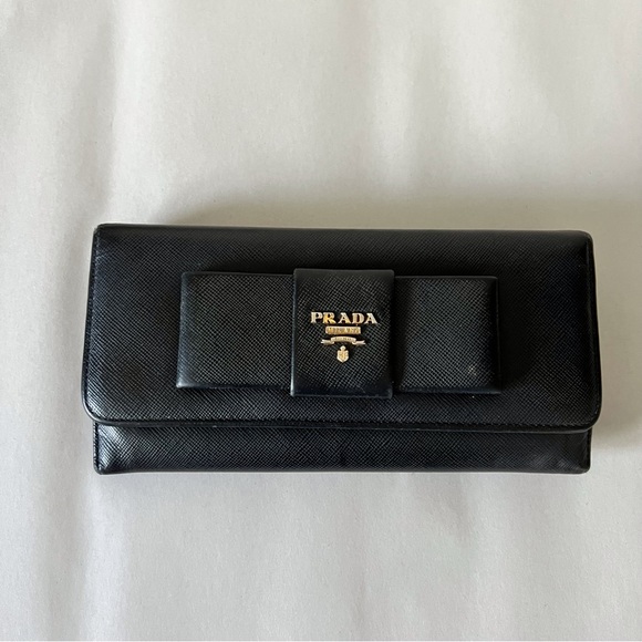 Prada Black Bow Wallet Saffiano Leather Continental Snap Front - Picture 12 of 12